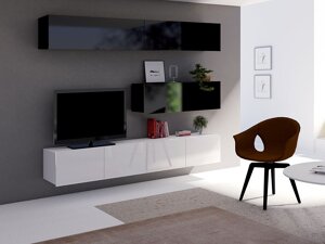 Set mobili soggiorno Providence B112 (Bianco + Bianco lucido + Nero + Nero lucido)