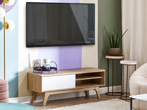 Τραπέζι Tv Berwyn 327 (Άσπρο + Ανοιχτό χρώμα ξύλου)