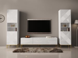 Set mobili soggiorno Merced A106 (Bianco + Bianco lucido)
