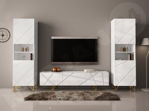 Set mobili soggiorno Merced M106 (Bianco + Bianco lucido)