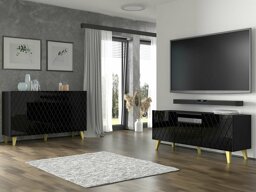 Wohnzimmer-Sets Buffalo A106 (Schwarz glänzend + Gold)