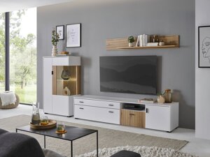 Set mobili soggiorno Lewiston AG119 (Bianco + Quercia)