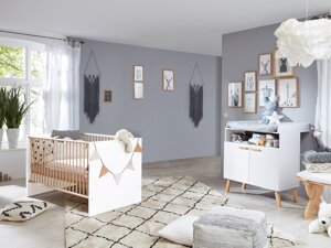 Conjunto de dormitorio infantil Columbia R106 (Mate blanco + Luminoso madera)