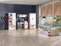 Conjunto de dormitorio infantil Akron D116 (Roble claro + Blanco + Rosa)