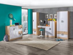 Conjunto de dormitorio infantil Akron D114 (Roble claro + Blanco + Gris)