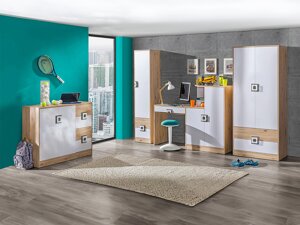 Set Camerette per bambini Akron D114 (Rovere chiaro + Bianco + Grigio)