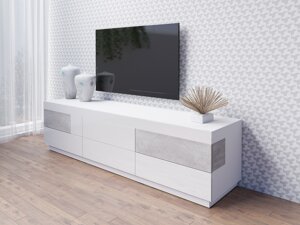 Mesa para TV Austin 118 (Branco + Branco brilhante + Cimento)