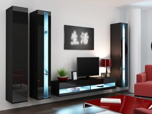 Set mobili soggiorno Charlotte A115 (È blu Nero + Nero lucido)