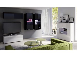 Set mobili soggiorno Providence B115 (È bianco Bianco + Bianco lucido + Nero + Nero lucido)