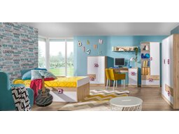 Kinderzimmer-Set Akron D117 (Eichenholzoptik hell + Weiß + Rosa)